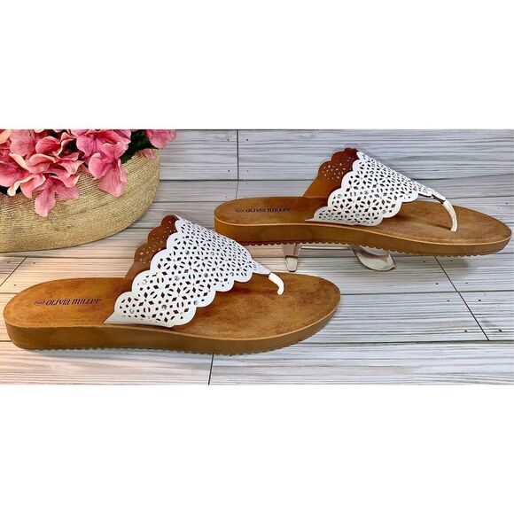 Olivia Miller White Hooded Rhinestone Slip On Sandals S:9 - Picture 5 of 12